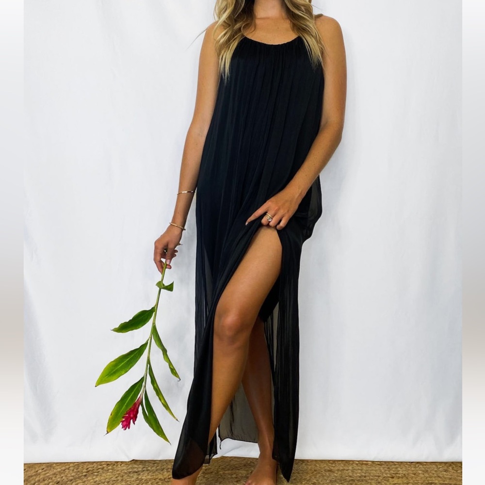 Mahina brand, silky black maxi dress